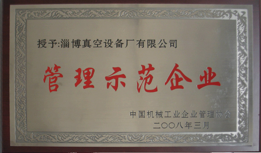 2008年3月，公司被中國(guó)機(jī)械工業(yè)企業(yè)管理協(xié)會(huì)授予“管理示范企業(yè)”